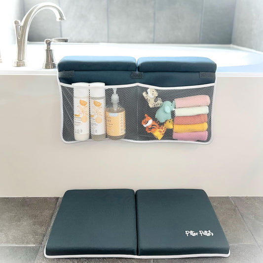 Coussin de bain confortable pour les genoux et les coudes | Coussinet en néoprène avec poches à jouets